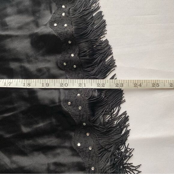 Vintage Y2K Black Silk Bedazzled Fringe Slip Dress Size Extra Small - Picture 15 of 15